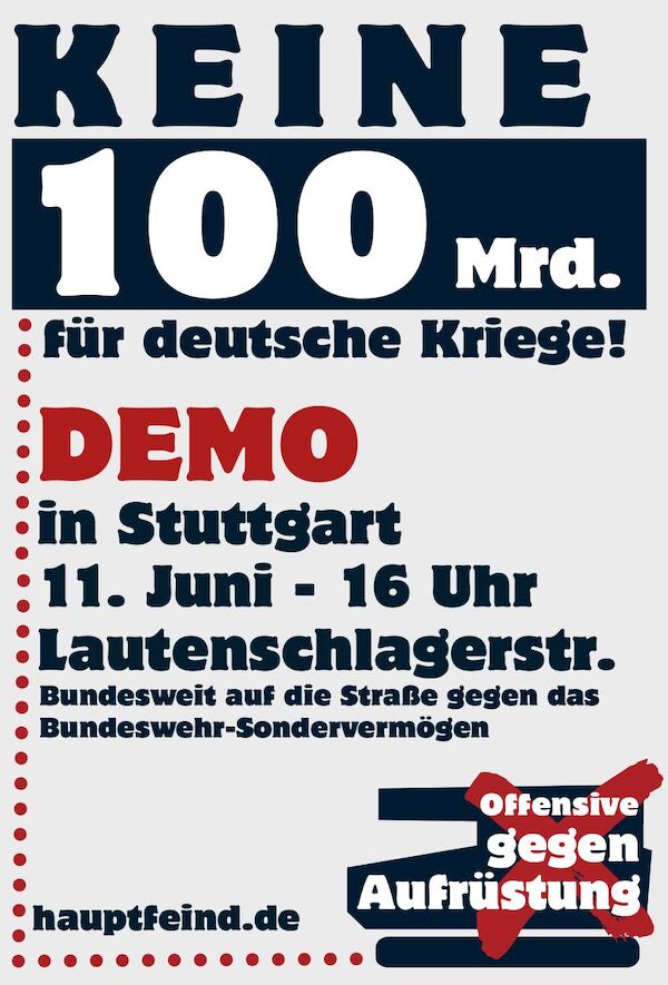 Plakat für die Demo gegen das 100 Milliarden Euro schwere Kriegskreditpaket der Bundesregierung Plakat für die Demo gegen das 100 Milliarden Euro schwere Kriegskreditpaket der Bundesregierung