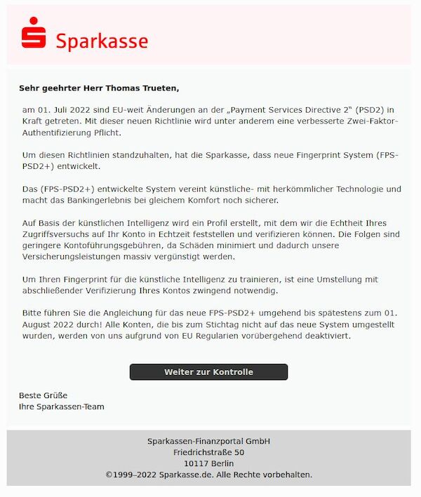 Screenshot der Mail Screenshot der Mail