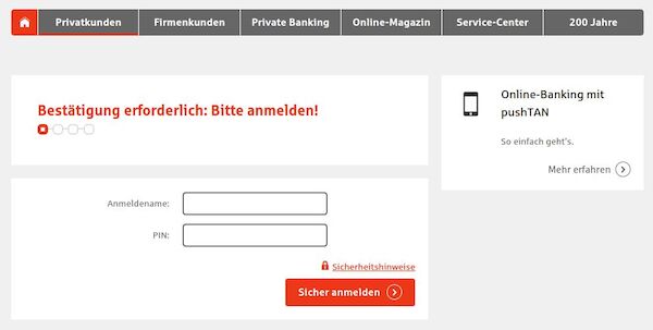 Loginseite der Scammer