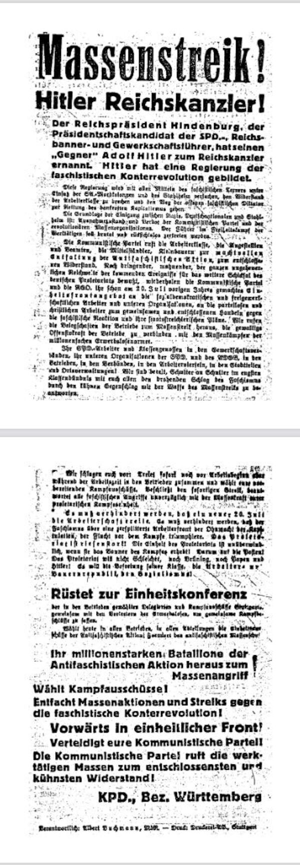 KPD Flugblatt mit dem Streikaufruf (PDF Download nach Klick auf das Foto) KPD Flugblatt mit dem Streikaufruf (PDF Download nach Klick auf das Foto)