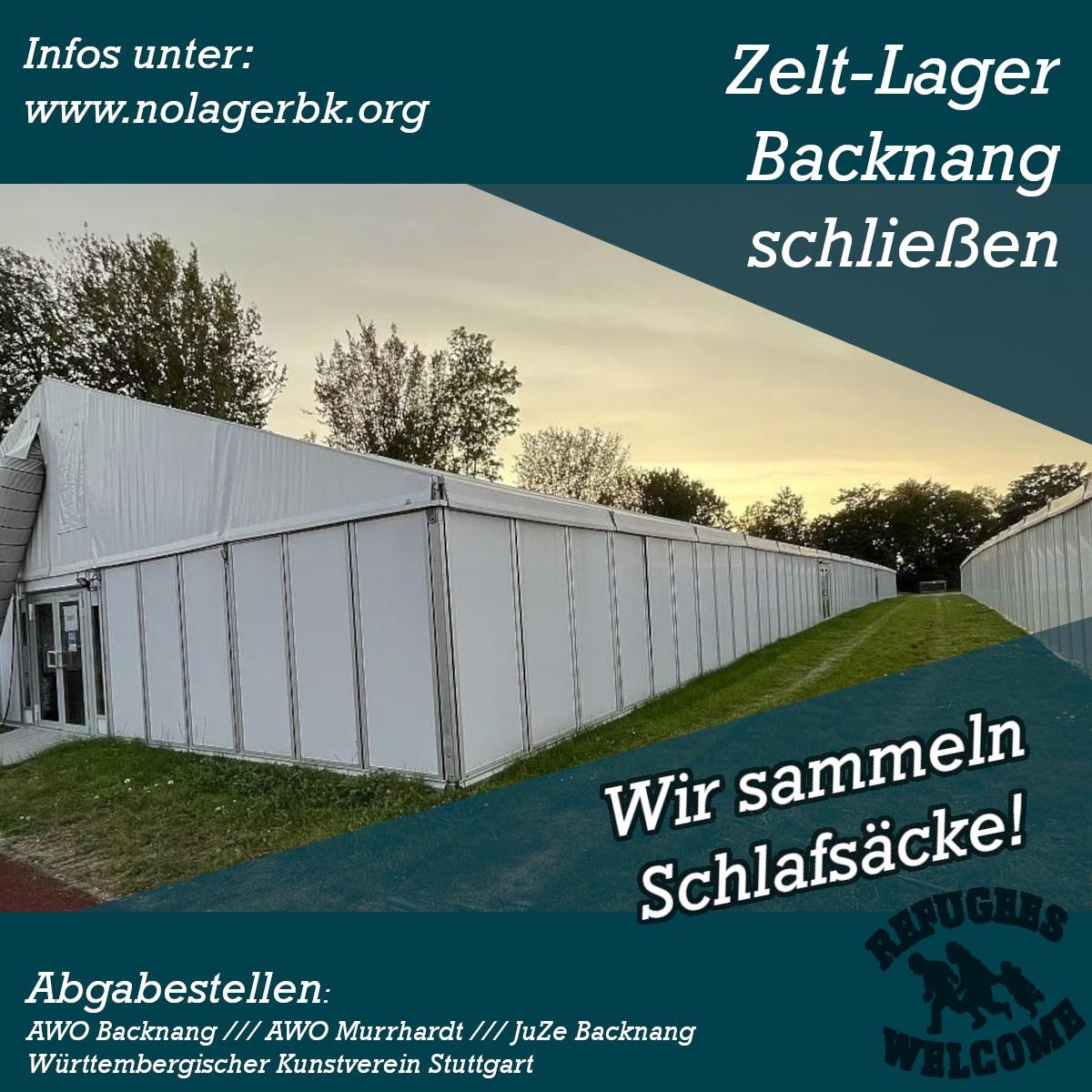 SharePic zur Aktion Das SharePic zur Aktion zeigt Großzelte, in denen Geflüchtete untergebracht werden