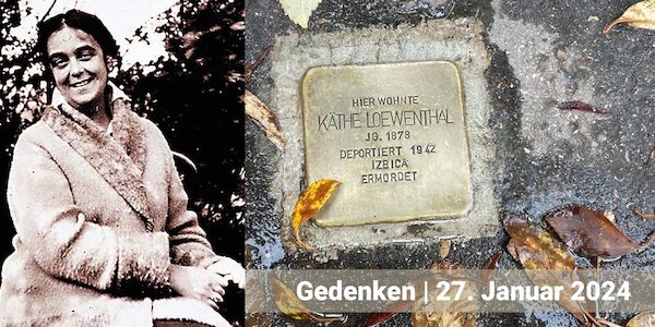 Foto von Käthe Loewenthal und ihr Stolperstein Foto von Käthe Loewenthal und ihr Stolperstein