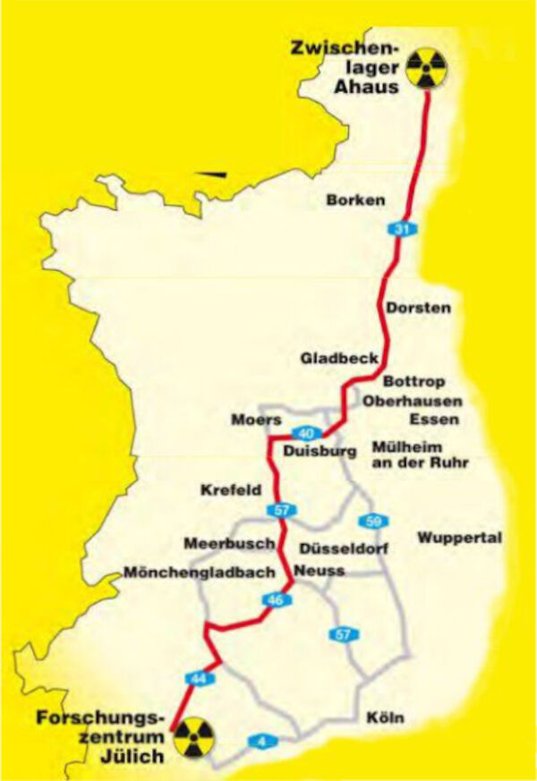 Mögliche Transportstrecke? Die mögliche Transportstrecke von Jülich nach Ahaus auf einer Landkarte