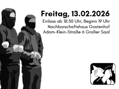 Der Ausschnitt aus dem Veranstaltungsflyer zeigt zwei Personen, die sich als Teil einer Menschenkette untergehakt haben sowie Angaben zum Ort und Uhrzeit der Veranstaltung